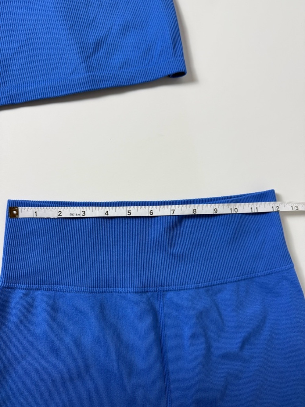 Blue Ribbed Crop Tank Shorts Set Y2K Sporty Athleisure S - Picture 7 of 12